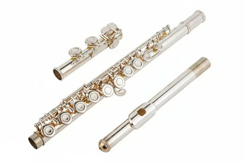 16-Key C Flute with Closed Holes, Silver-Plated Body, Offset G Design for Beginners and Students - premium flute for student orchestra and band
