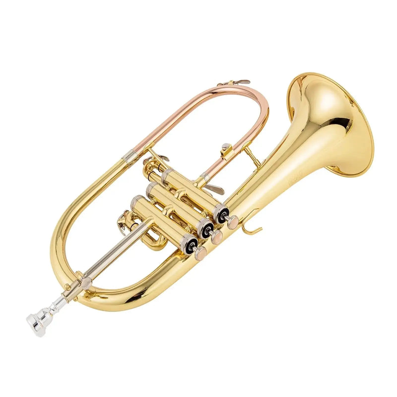 AUROSUS Bb Student Flugelhorn – Brass Body, Gold-Plated Shell Valves, Easy-Play Beginner Set with Mouthpiece & Case - musical instrument for students and music education