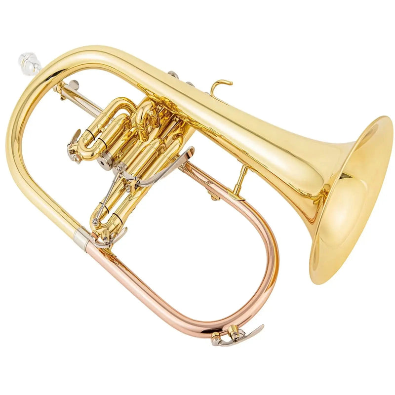 AUROSUS Bb Student Flugelhorn – Brass Body, Gold-Plated Shell Valves, Easy-Play Beginner Set with Mouthpiece & Case - musical instrument for students and music education