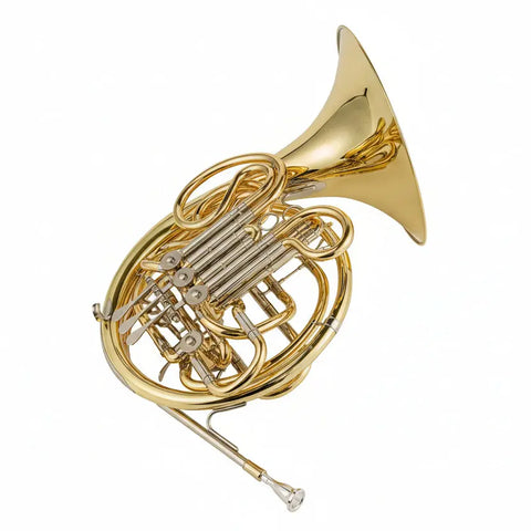 310mm bell of AUROSUS HR-831L Bb/F double French horn with clear lacquer finish.
