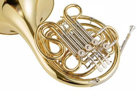 Bb/F double-key system on AUROSUS HR-831L French horn with smooth brass tubing.