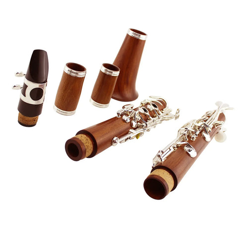 Bb Clarinet MCL-100 Red Wood Body Silver-Plated Keys Student & Band Performance Instrument - Aurosus Instrument