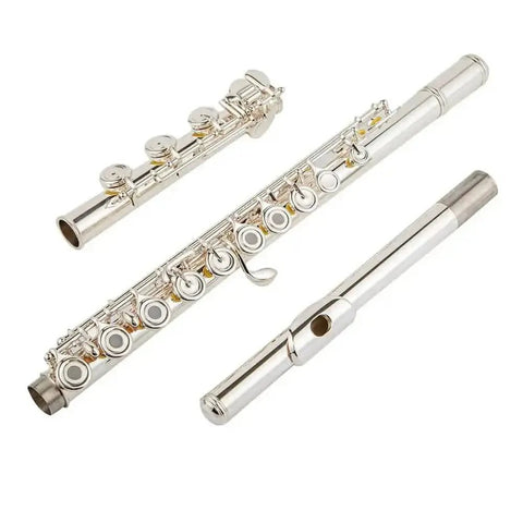 Beginner's Cupronickel C Key Flute - Silver-Plated, 17 Keys, Open Hole - premium flute for student orchestra and band