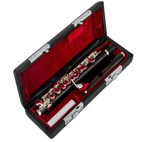 Concert-Grade Ebony Piccolo - Dark Wood Flute Silver Keys & Folk Design Includes Care Kit