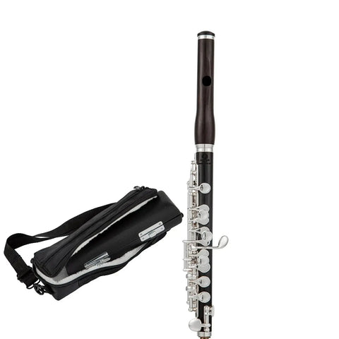 Concert-Grade Ebony Piccolo - Dark Wood Flute Silver Keys & Folk Design Includes Care Kit - premium flute for student orchestra and band