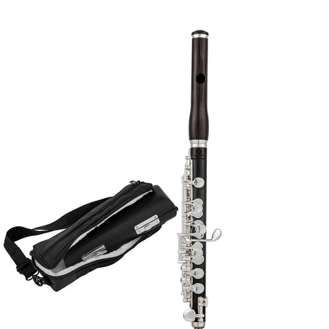 Concert-Grade Ebony Piccolo - Dark Wood Flute Silver Keys & Folk Design Includes Care Kit 1