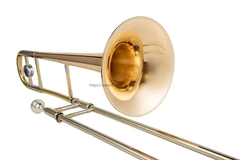 Gold Brass Bb Tenor Trombone JP031 with Trigger for Students - Includes Case Care Kit - slide trombone for brass band and student musicians