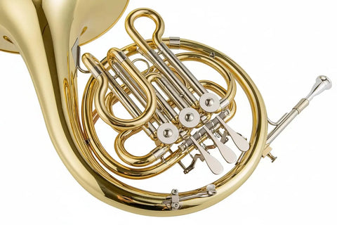 Aurosus HR-810 Bb Single French Horn with Brass Body, Clear Lacquer Finish and Three Rotary Valves for Student Beginners