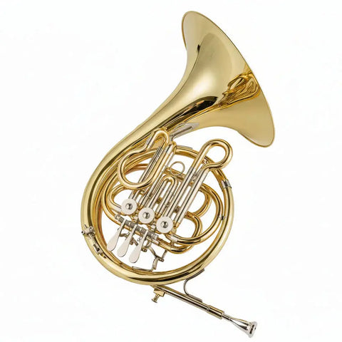 Aurosus HR-810 Bb Single French Horn with Brass Body, Clear Lacquer Finish and Three Rotary Valves for Student Beginners