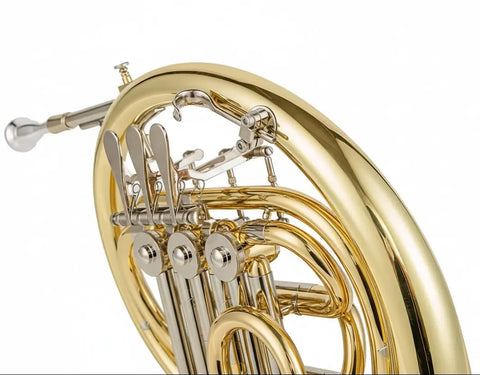 Aurosus HR-810 Bb Single French Horn with Brass Body, Clear Lacquer Finish and Three Rotary Valves for Student Beginners