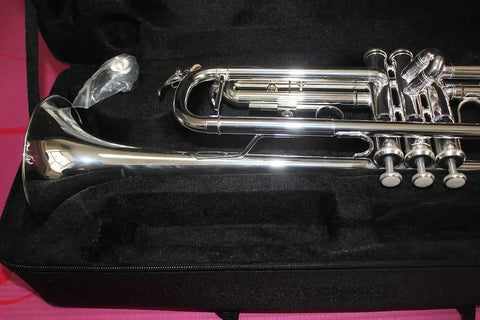Professional Bb Trumpet – Silver - Plated Yellow Brass One - Piece 4.9" Bell Medium - Large Bore - Aurosus InstrumentProfessional Bb Trumpet – Silver - Plated Yellow Brass One - Piece 4.9" Bell Medium - Large Bore