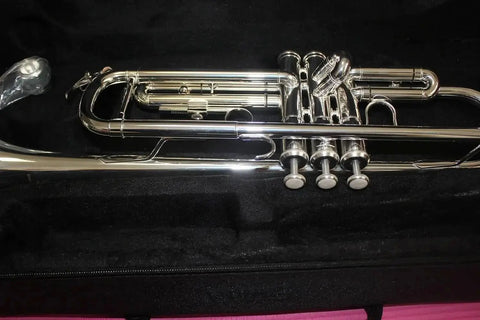 Professional Bb Trumpet – Silver - Plated Yellow Brass One - Piece 4.9" Bell Medium - Large Bore - Aurosus InstrumentProfessional Bb Trumpet – Silver - Plated Yellow Brass One - Piece 4.9" Bell Medium - Large Bore