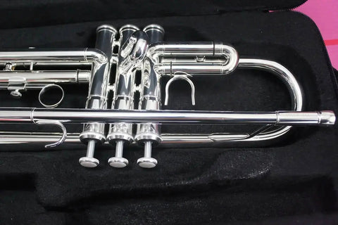 Professional Bb Trumpet – Silver - Plated Yellow Brass One - Piece 4.9" Bell Medium - Large Bore - Aurosus InstrumentProfessional Bb Trumpet – Silver - Plated Yellow Brass One - Piece 4.9" Bell Medium - Large Bore