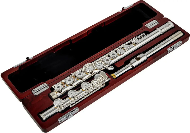 Solid Silver Concert Flute with Open/Closed Hole Design and Case - Aurosus InstrumentSolid Silver Concert Flute with Open/Closed Hole Design and Case