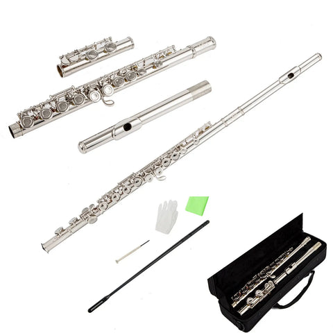 Student 17-Hole C Key Flute – Closed-Hole Beginner Flute Set with Case, Rod & Cleaning Kit - Aurosus Instrument
